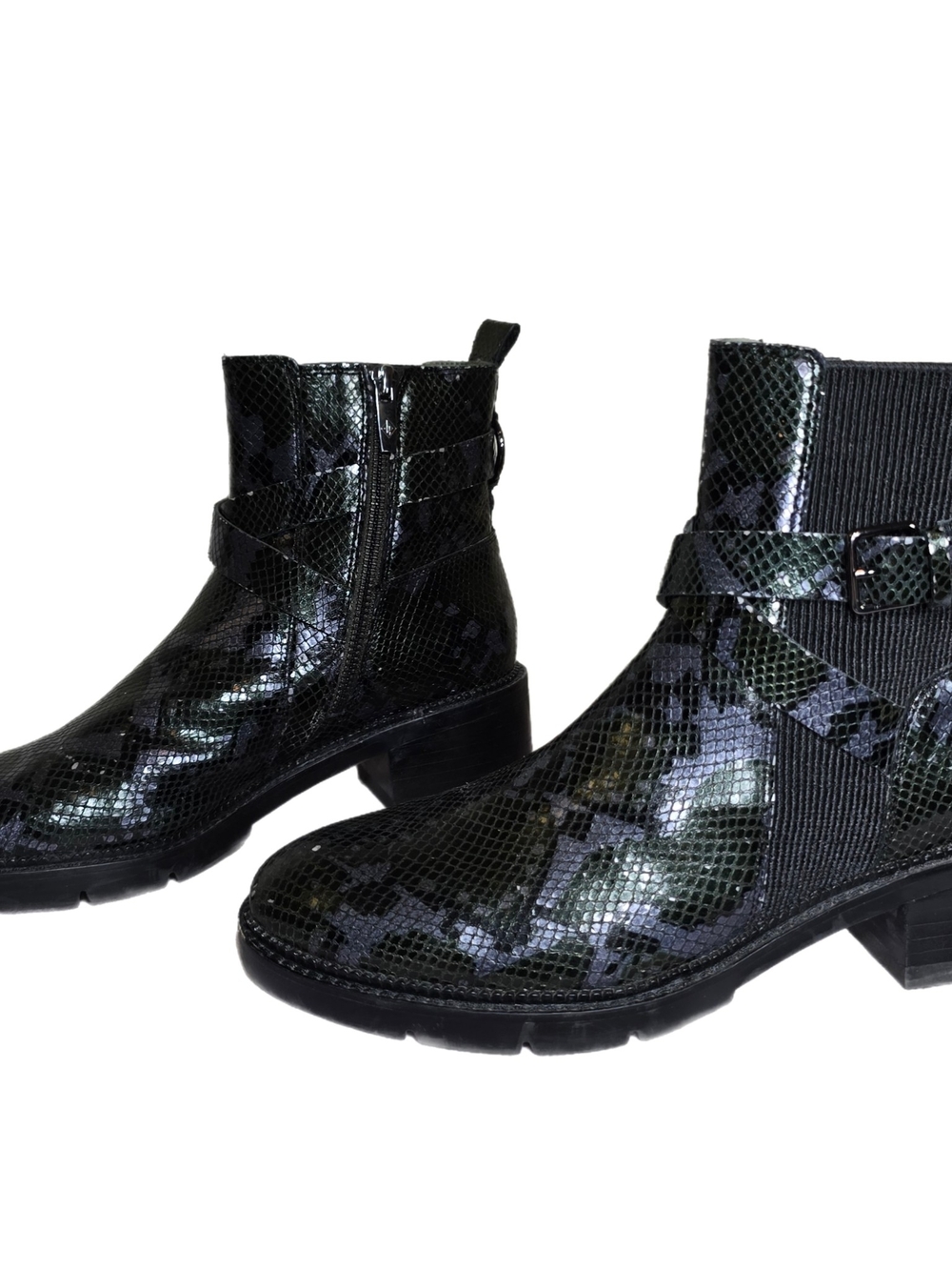 Donald J. Pliner Black Glossy Snake-Print Chelsea Ankle Boots